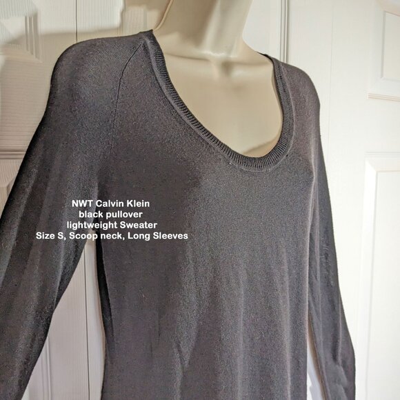NWT Calvin Klein black pullover lightweight Sweater, Size S, Scoop neck, Sleeves - Picture 4 of 11